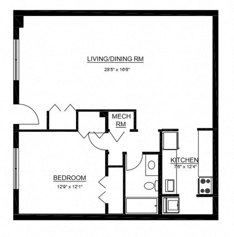 Floor plan for 1 bed, 1 bath, 922 sqft